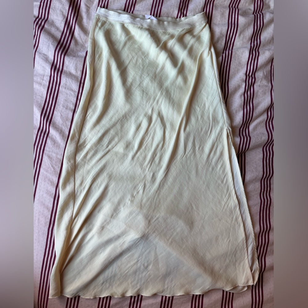 Free People Light Yellow Satin Skirt